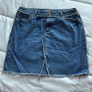 LOFT Denim Frayed Mini Skirt 8